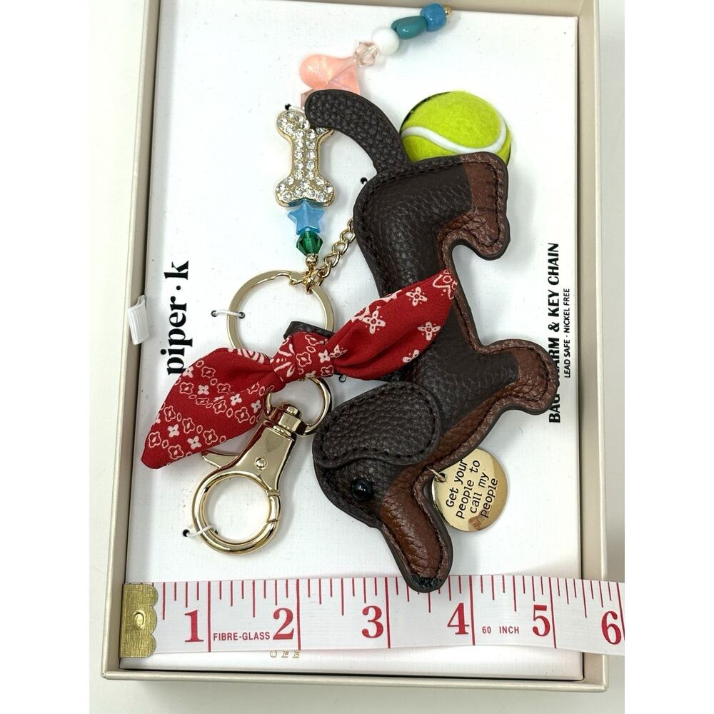 Piper K Dachshund Doxie Dog Bag Charm Tennis Ball Bandana Bone Keyring Keychain - Picture 4 of 13